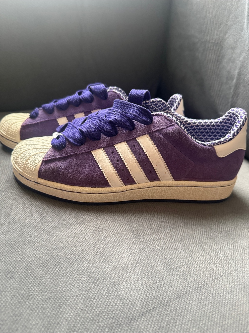 adidas Purple Superstar Suede Shell-Toe Sneakers with White Stripes - Picture 2 of 8